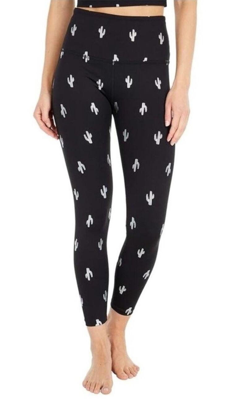 Beyond Yoga Women's Sz S Black Leggings With White Cactus Print